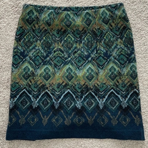 J. Jill Peacock Blue/Green Print Elastic Stretch Pencil Skirt - Picture 5 of 7